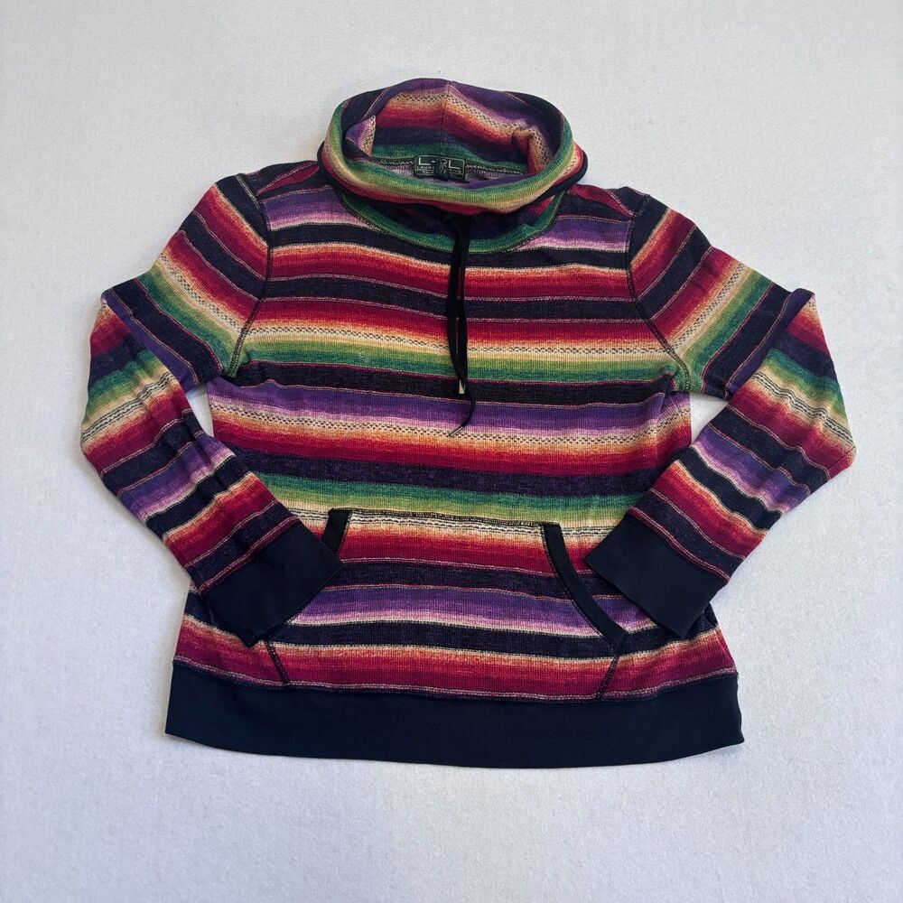 Ralph Lauren Active Southwestern Striped Cowl Neck Thermal Top Womens L Colorful